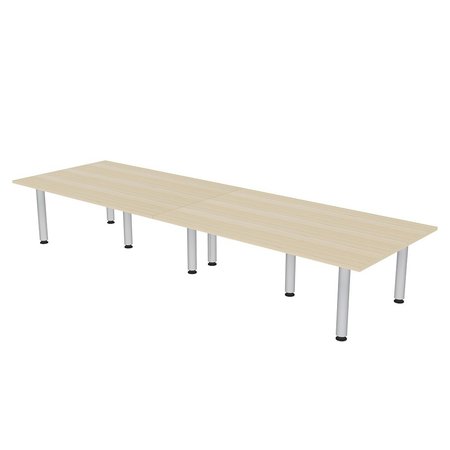 SKUTCHI DESIGNS 12 Person Rectangular Conference Table with Silver Post Legs, 12 Ft Table, Maple HAR-REC-48143-PT-08